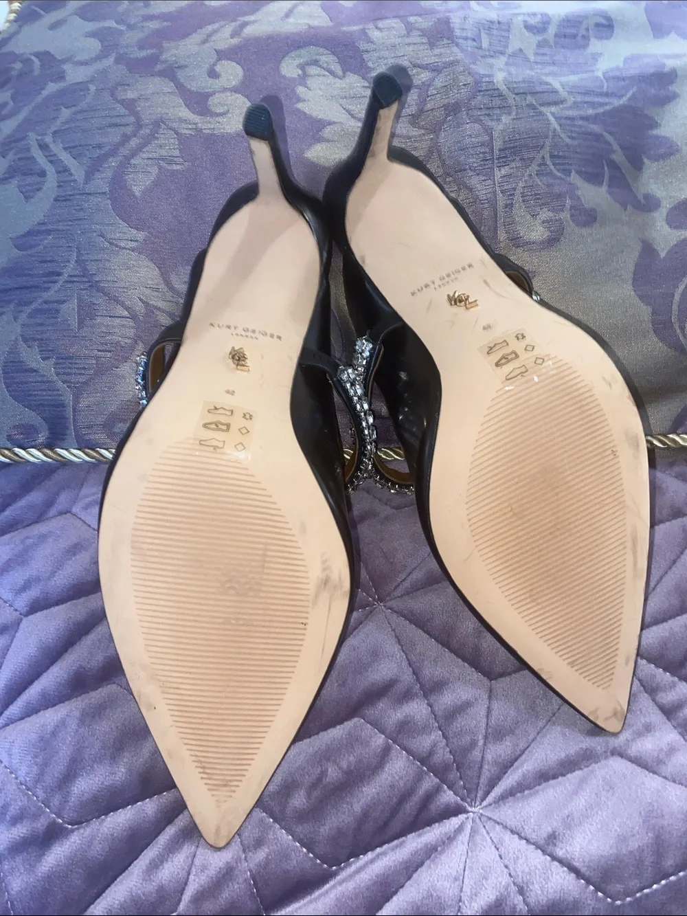 Kurt Geiger Black Pointed-Toe Mules with Crystal Strap - Picture 3 of 7